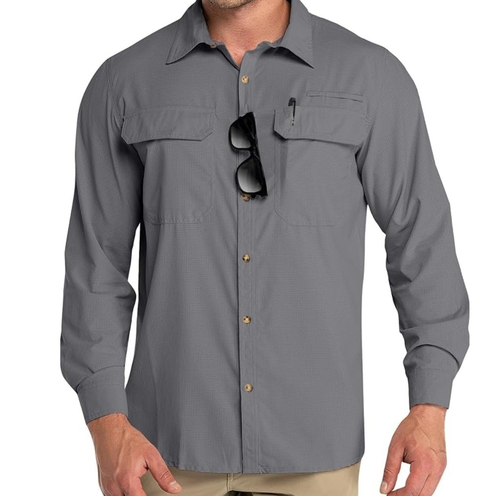 Haimont Fishing Shirt Mens 3XL Grey Roll Sleeve UPF 50+ Utility NWT